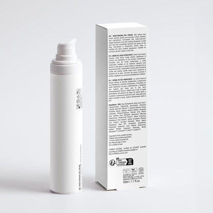 Back of the GILA Daily Hydration Cream pump bottle and product box, designed for a radiant, hydrated complexion ideal for all skin types.