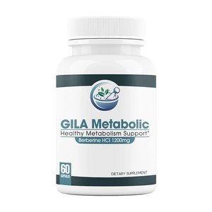 Supplement bottle labeled 'GILA Metabolic' on a white background