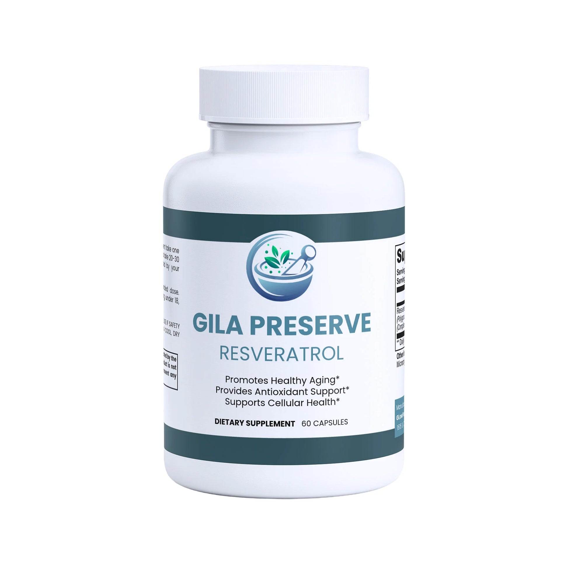 Gila Preserve Resveratrol dietary supplement bottle on a white background