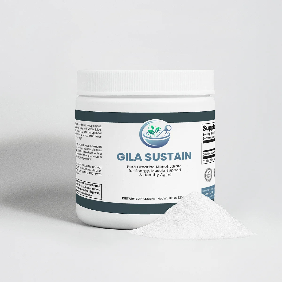 Supplement container labeled 'Gila Sustain' on a white background