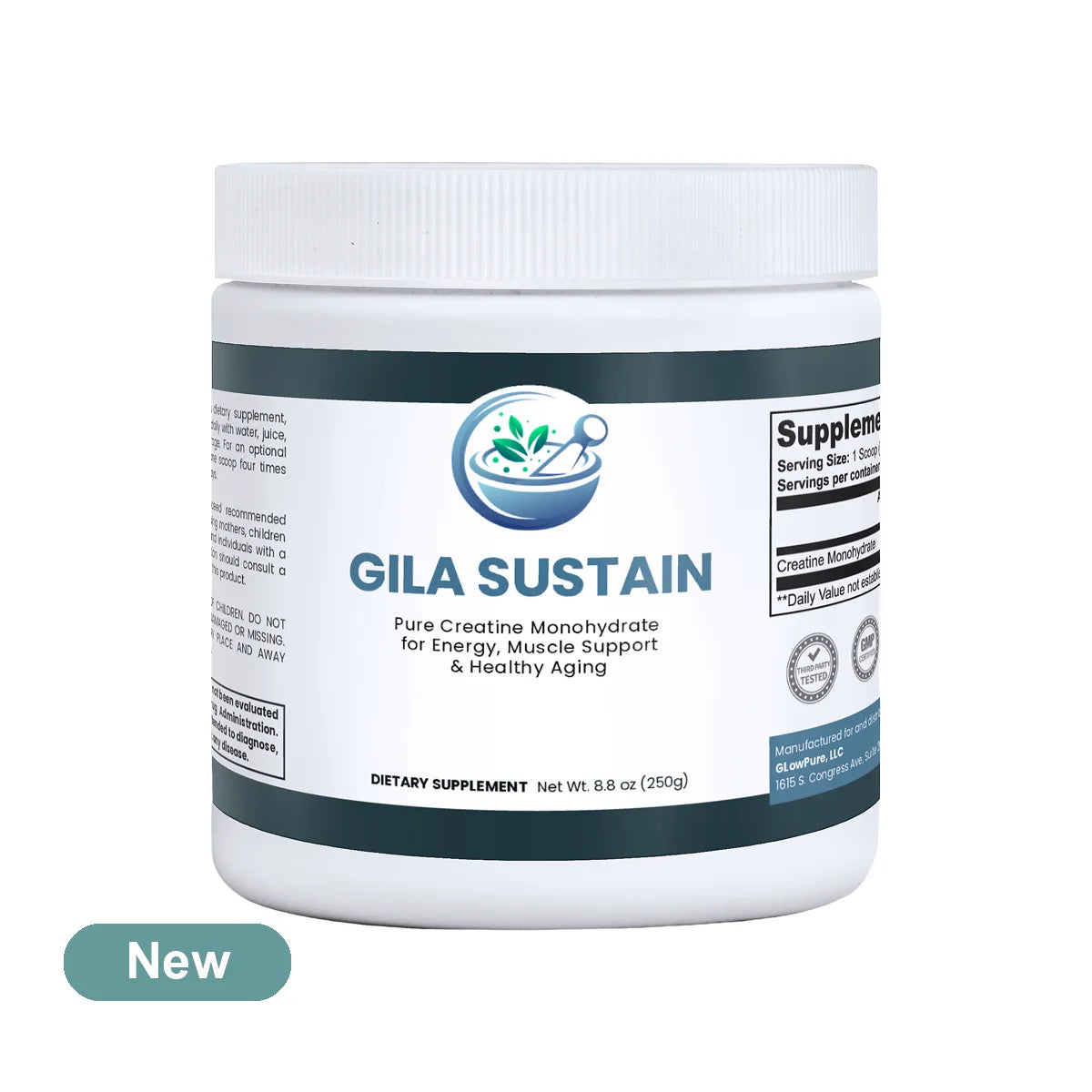 Supplement container labeled 'Gila Sustain' on a white background