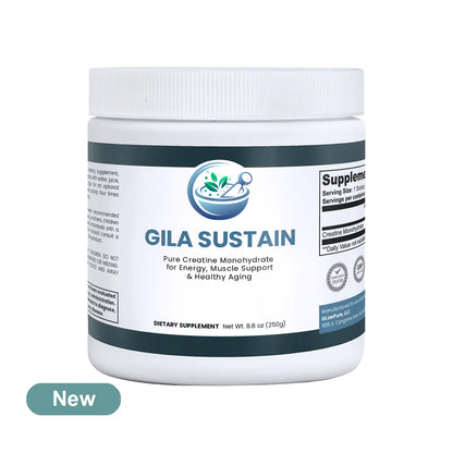 Supplement container labeled 'Gila Sustain' on a white background