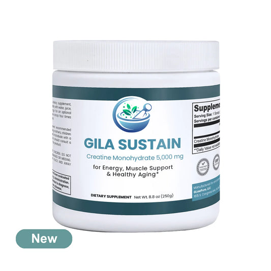 Supplement container labeled 'Gila Sustain' on a white background