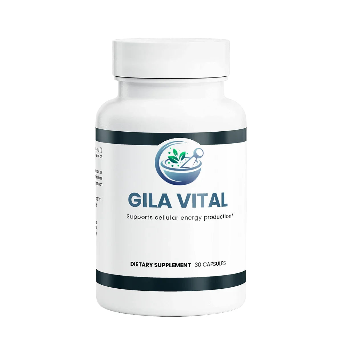 Supplement bottle labeled 'Gila Vital' on a white background