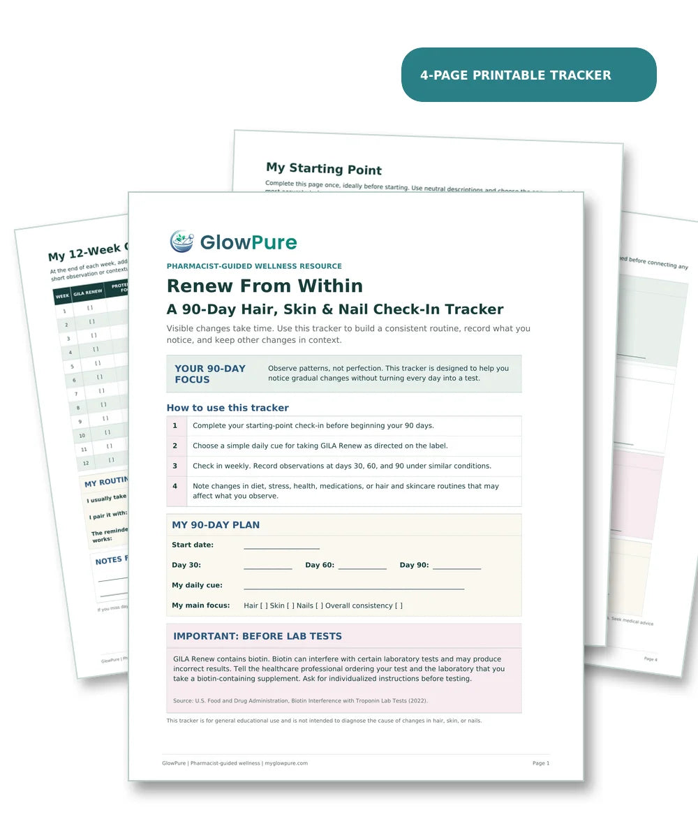 A preview of the four-page 90-Day Hair, Skin & Nails Tracker