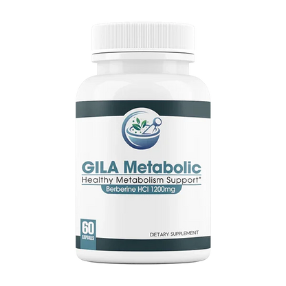 Supplement bottle labeled 'GILA Metabolic' on a white background