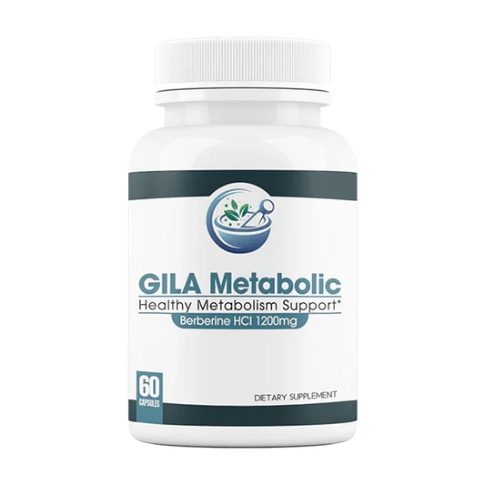 Supplement bottle labeled 'GILA Metabolic' on a white background