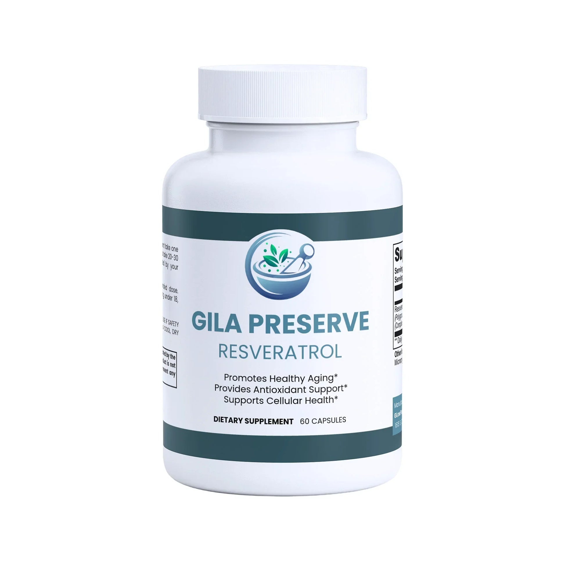 Gila Preserve Resveratrol dietary supplement bottle on a white background