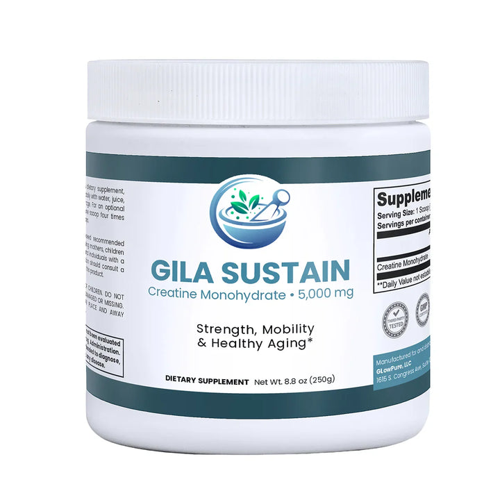 Supplement container labeled 'GILA SUSTAIN' on a white background