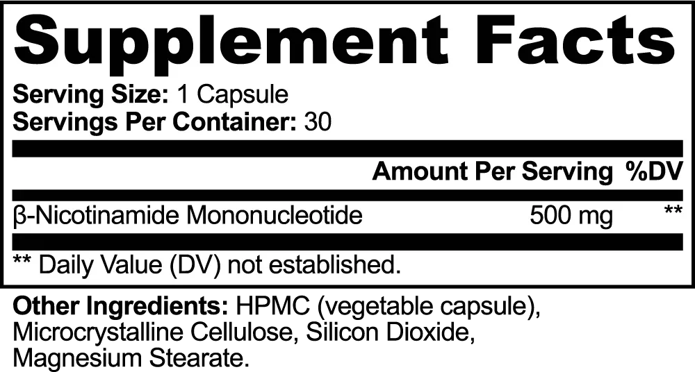 Supplement facts label with serving size, servings per container, and ingredient list.
