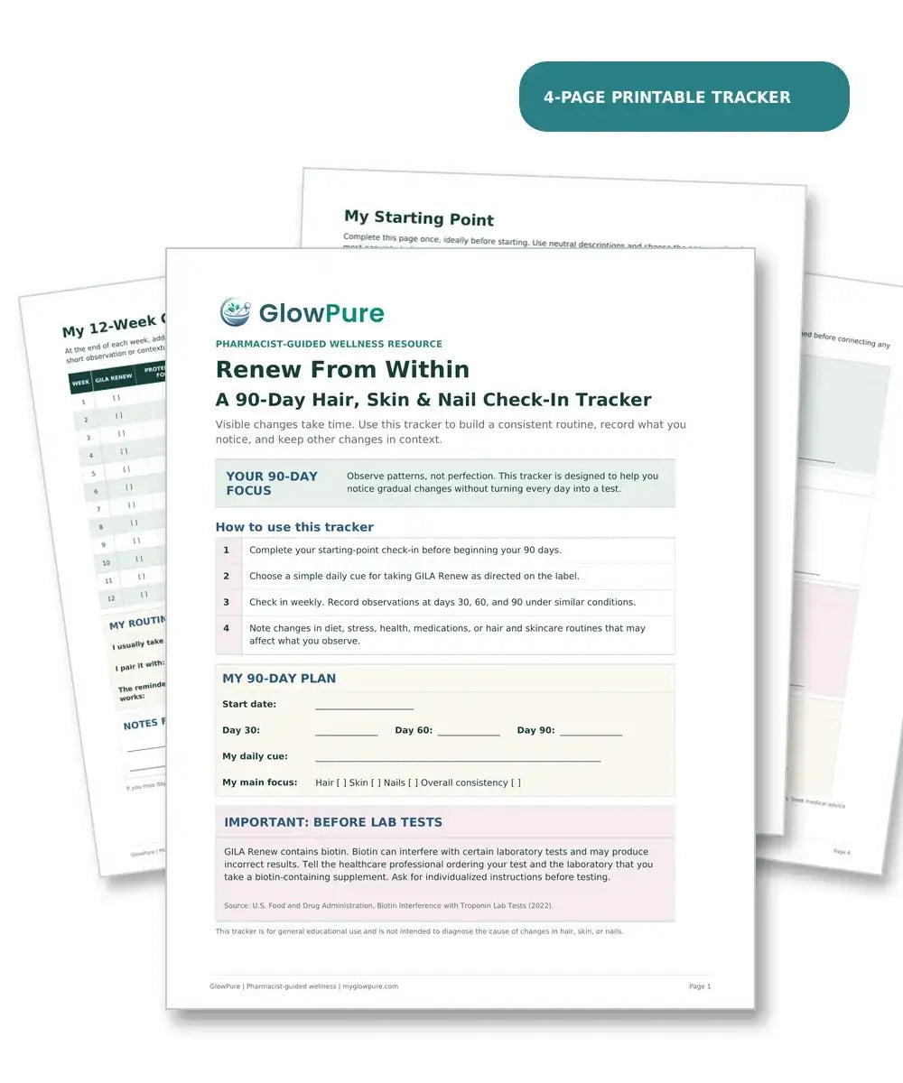 A preview of the four-page 90-Day Hair, Skin & Nails Tracker