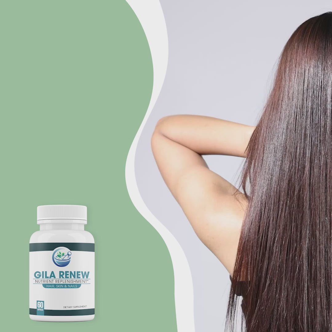 A video showing a model with long beautiful hair after regular use of GILA Renew
