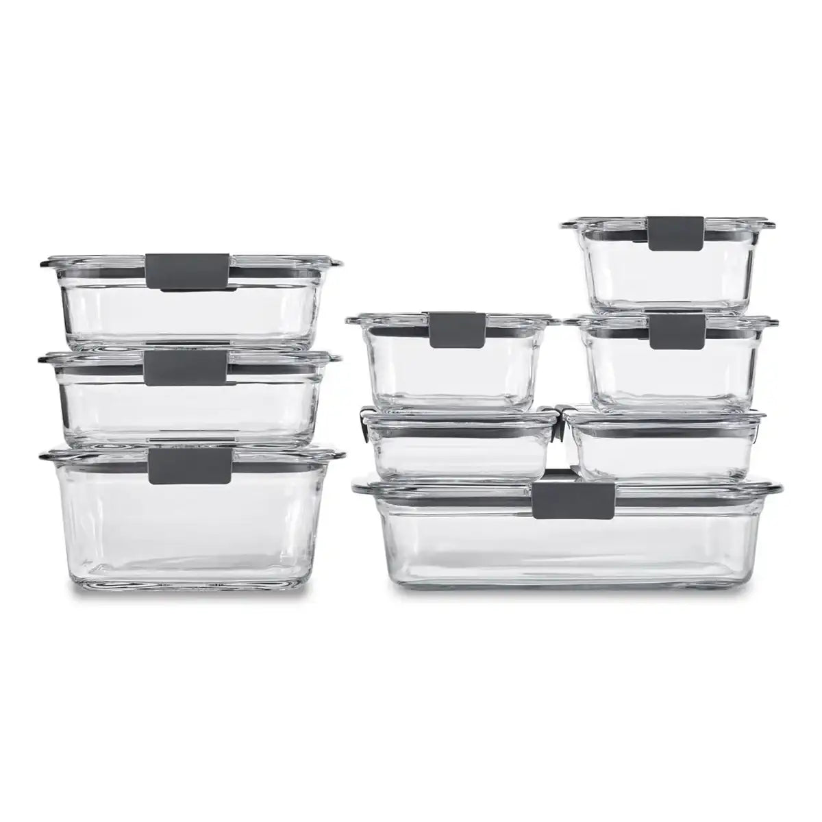 Rubbermaid Brilliance Glass Food Storage Containers on a white background